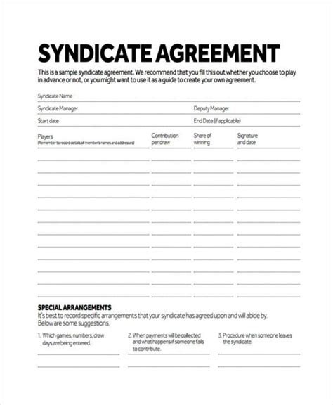 Lottery Syndicate Form .